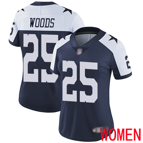 Women Dallas Cowboys Limited Navy Blue Xavier Woods Alternate 25 Vapor Untouchable Throwback NFL Jersey